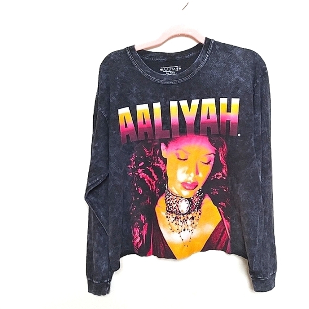 Aaliyah Cropped Bleach Dye Tie Dye Long Sleeve Graphic Tee Shirt Size Large